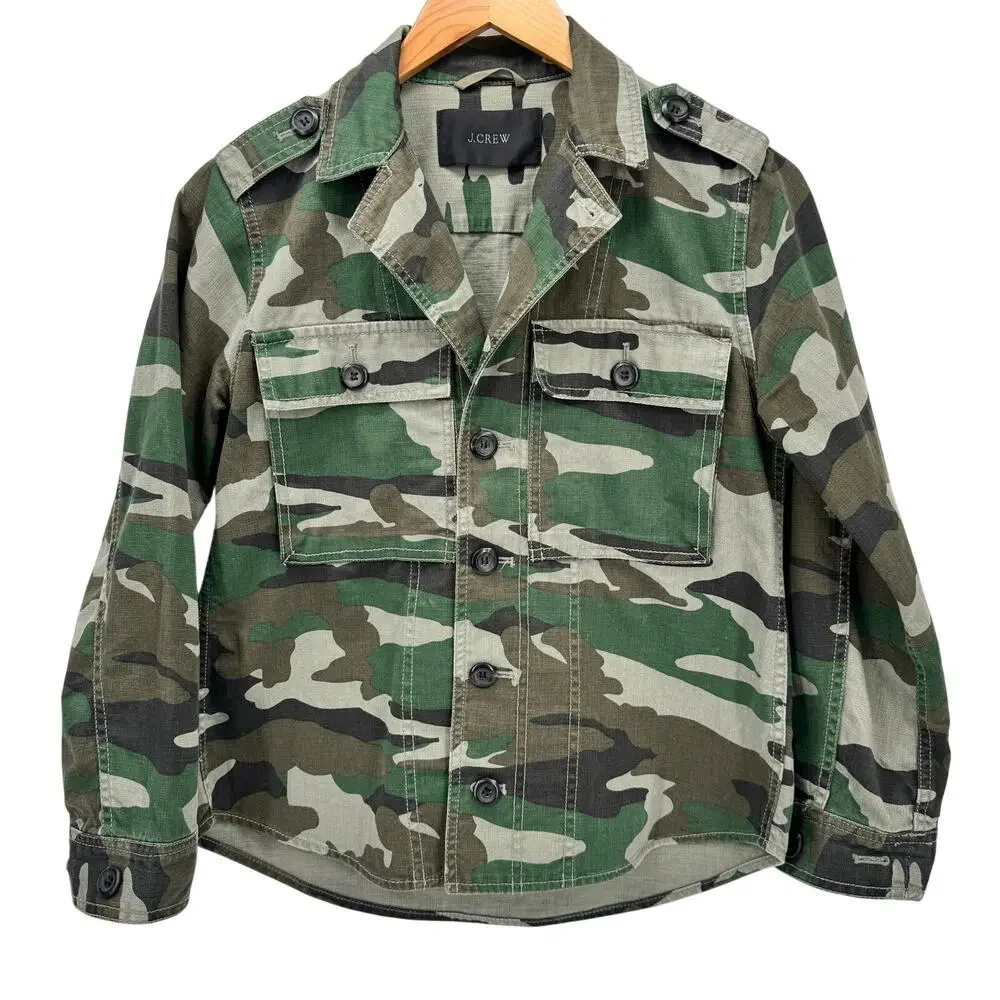 J Crew Shacket Womens Small Green Camo Button Up Shirt Jacket Utility